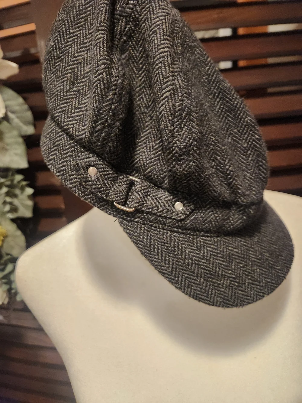 Herringbone Newsboy Cap - Gray